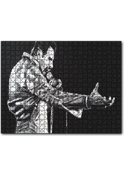 Freddie Mercury Siyah Beyaz Görsel 120 Parça Puzzle Yapboz Mdf (Ahşap)