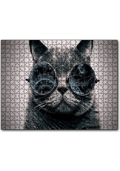 Gözlüklü Siyah Kedi ve Formüller 1000 Parça Puzzle Yapboz Mdf(Ahşap)
