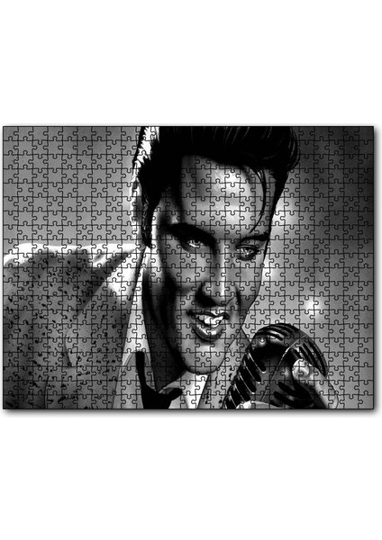 Elvis Presley Siyah Beyaz Çizim 120 Parça Puzzle Yapboz Mdf (Ahşap)