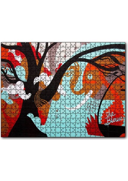 Siyah Ağaç Fil ve Soyut Şekiller 255 Parça Puzzle Yapboz Mdf (Ahşap)