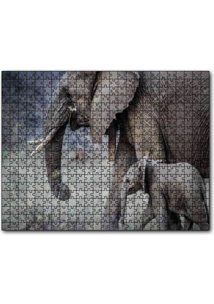 Yetişkin Fil ve Yavrusu 255 Parça Puzzle Yapboz Mdf (Ahşap)