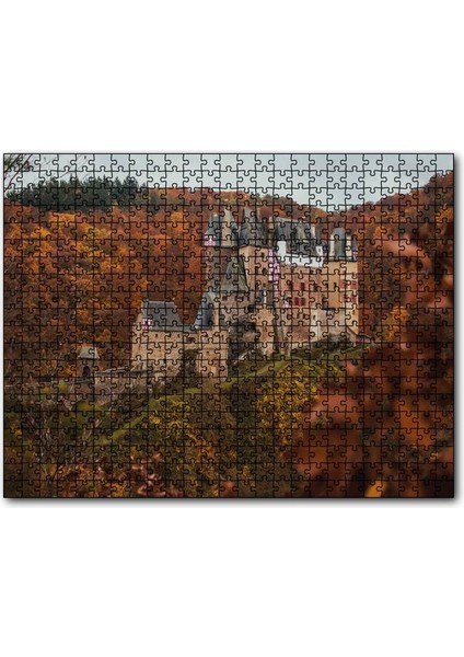 Kızıl Sonbahar Ağaçları Arasındaki Şato 120 Parça Puzzle Yapboz Mdf (Ahşap)