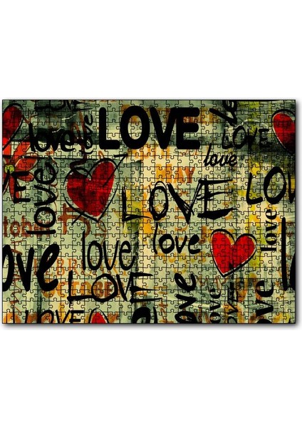 Cakapuzzle Aşk Yazıları ve Kırmızı Kalpler 255 Parça Puzzle Yapboz Mdf (Ahşap)