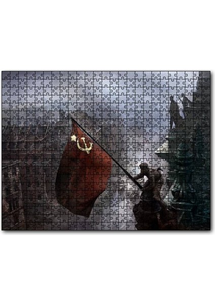 Kızıl Zeminde Sarı Orak Çekiç Bayrak 120 Parça Puzzle Yapboz Mdf (Ahşap)