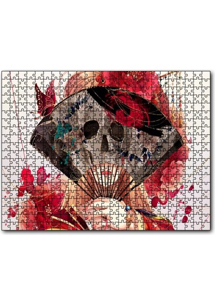 Kadın Yelpaze Kurukafa ve Kelebek 120 Parça Puzzle Yapboz Mdf (Ahşap)