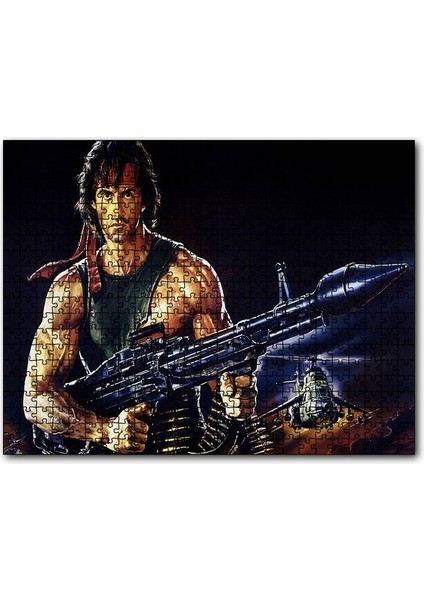 Rambo Sylvester Stallone Roketatar Karanlık Arkaplan 255 Parça Puzzle Yapboz Mdf (Ahşap)