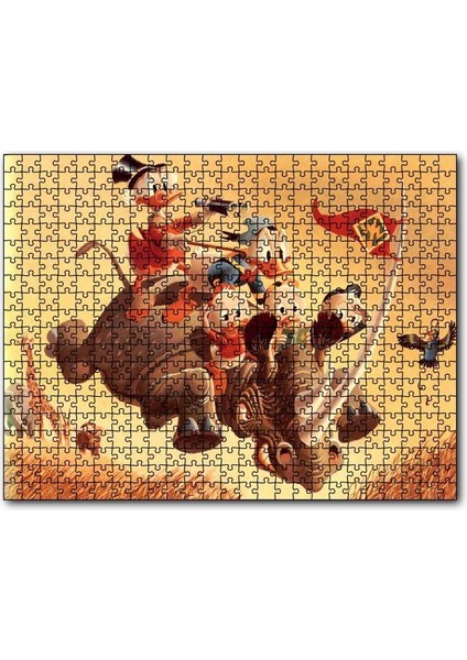 Donald Duck ve Torunları Gergedan Üzerinde 255 Parça Puzzle Yapboz Mdf (Ahşap)