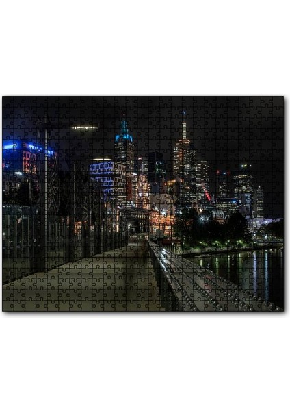 Gece Işıkları Gökdelenler ve Deniz 120 Parça Puzzle Yapboz Mdf (Ahşap)