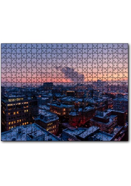 Karla Kaplı Şehir ve Gri Gökyüzü 1000 Parça Puzzle Yapboz Mdf(Ahşap)