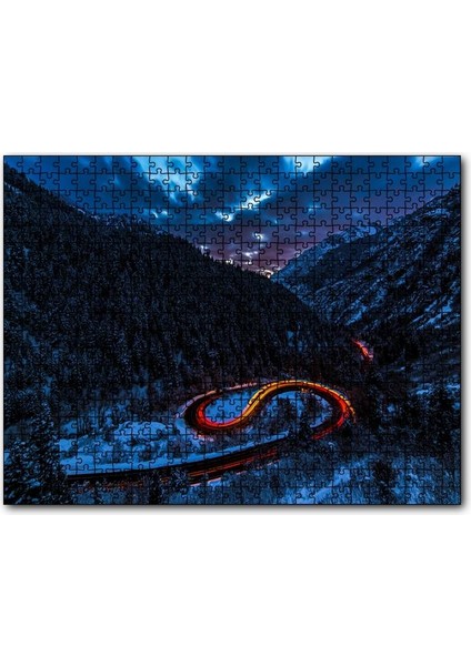 Karla Kaplı Orman ve Işıklı Yol 120 Parça Puzzle Yapboz Mdf (Ahşap)