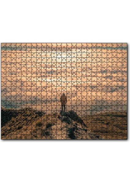 Kayalar Üstündeki Adam ve Bulutlar 120 Parça Puzzle Yapboz Mdf (Ahşap)