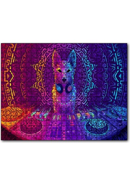 Dj Köpek ve Saykodelik Desenler 120 Parça Puzzle Yapboz Mdf (Ahşap)