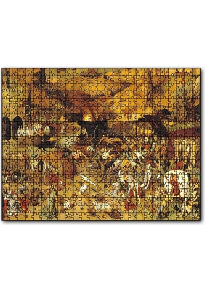 Kahverengi Köy Boyama Pieter Bruegel 120 Parça Puzzle Yapboz Mdf (Ahşap)