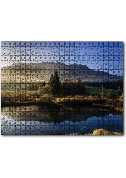 Göl Ağaçlar ve Sisli Tepeler 120 Parça Puzzle Yapboz Mdf (Ahşap)