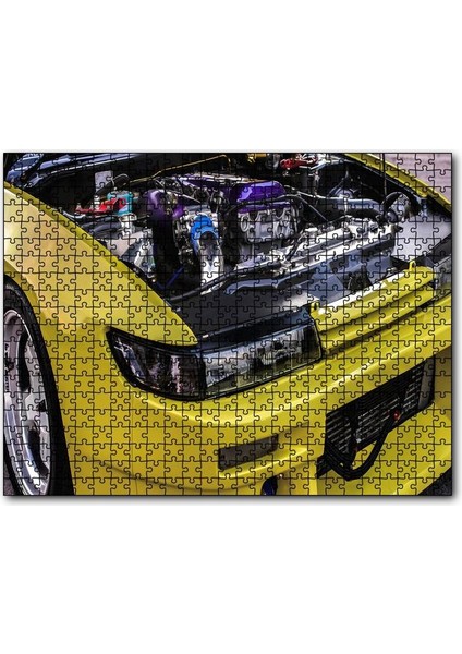 Sarı Spor Araba Far ve Motor Detayı 1000 Parça Puzzle Yapboz Mdf(Ahşap)