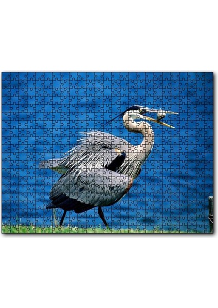 Balıkçıl ve Ağzında Yemeği 255 Parça Puzzle Yapboz Mdf (Ahşap)