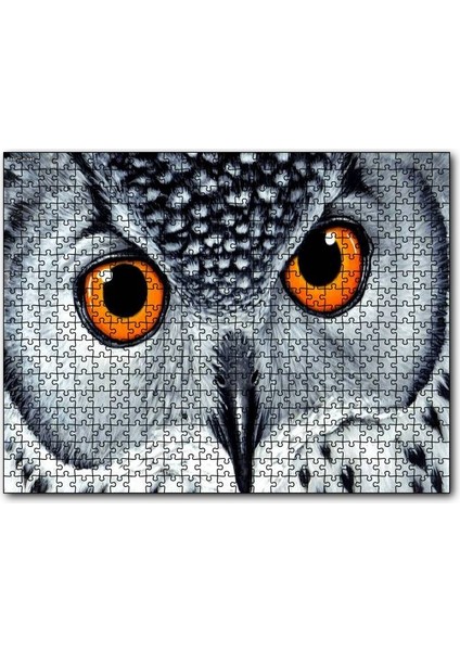 Turuncu Gözlü Kar Baykuşu Yakın Plan 120 Parça Puzzle Yapboz Mdf (Ahşap)