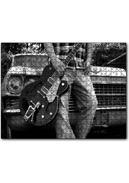 Beyaz Cadillac ve Elektrogitarlı Genç 120 Parça Puzzle Yapboz Mdf (Ahşap)