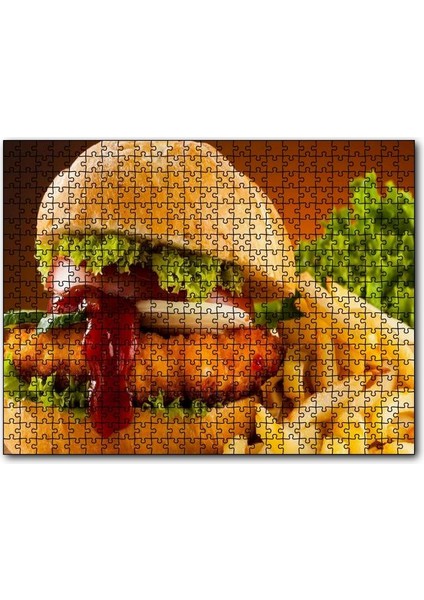 Burger Patates Kızartması ve Ketçap 120 Parça Puzzle Yapboz Mdf (Ahşap)