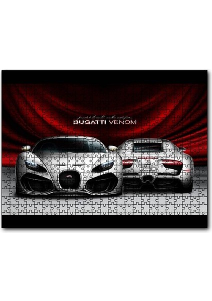 Gri Bugatti Venom Ön ve Arka Görünüş 120 Parça Puzzle Yapboz Mdf (Ahşap)