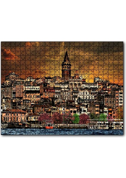Kabataş ve Galata Kulesi Dijital Modifiyeli 255 Parça Puzzle Yapboz Mdf (Ahşap)