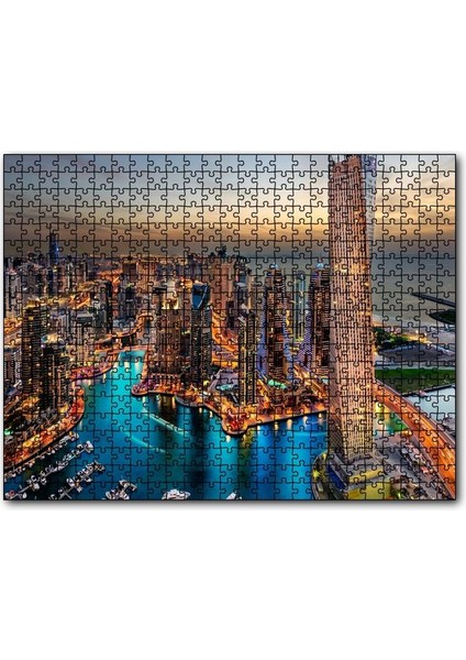 Günbatımında Gökdelenler ve Şehir Işıkları 120 Parça Puzzle Yapboz Mdf (Ahşap)