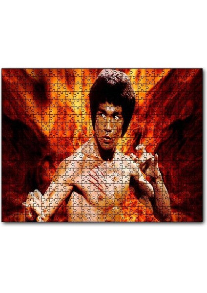Bruce Lee Kungfu Alevler Arasında 255 Parça Puzzle Yapboz Mdf (Ahşap)