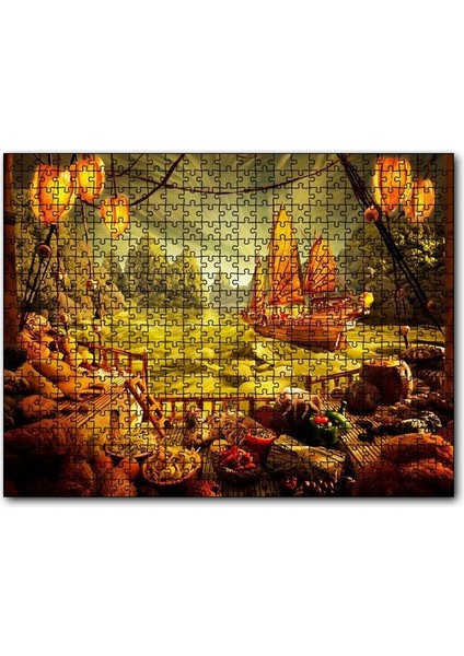 Deniz Mahsulu Sebzelerden Kemi Doğa Manzarası 120 Parça Puzzle Yapboz Mdf (Ahşap)