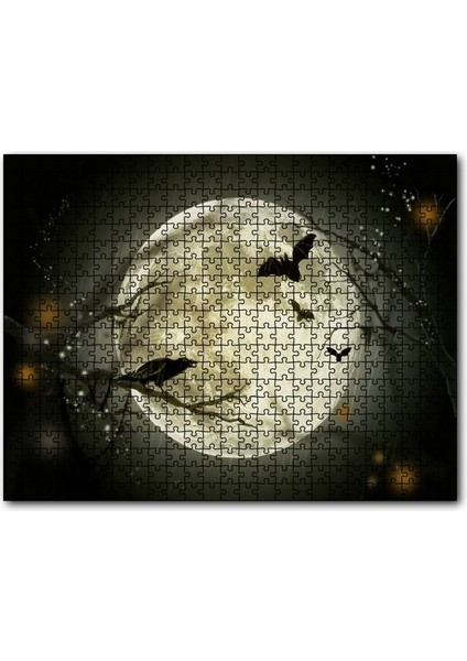 Dolunayda Karga ve Yarasalar 120 Parça Puzzle Yapboz Mdf (Ahşap)