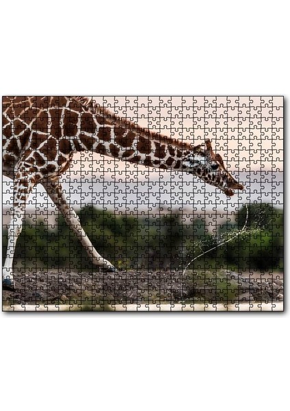 Su Içen Zurafa 120 Parça Puzzle Yapboz Mdf (Ahşap)
