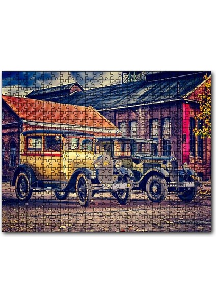 Sarı ve Siyah Antika Otomobiller 255 Parça Puzzle Yapboz Mdf (Ahşap)