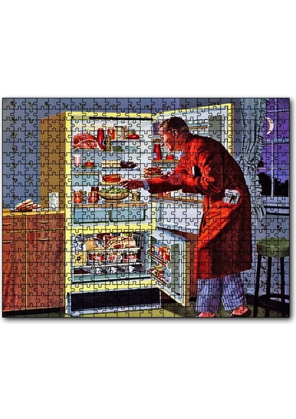 Vintage Buzdolabı ve Ropdöşambırlı Adam 255 Parça Puzzle Yapboz Mdf (Ahşap)