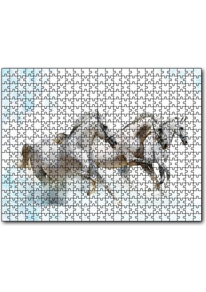 Koşan Beyaz Üç Beyaz Atlar 120 Parça Puzzle Yapboz Mdf (Ahşap)