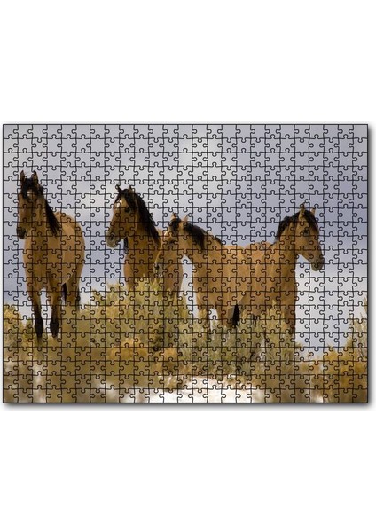 Kahve Rengi Atlar 255 Parça Puzzle Yapboz Mdf (Ahşap)