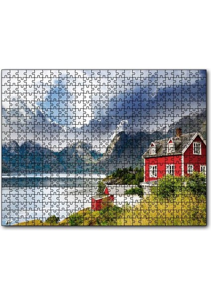 Norveç Dağ Göl Evi 500 Parça Puzzle Yapboz Mdf (Ahşap)
