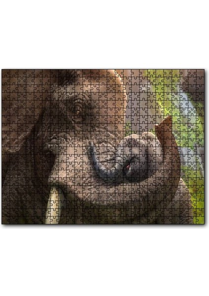 Anne Fil ve Mutlu Yavrusu Dijital Çizim 120 Parça Puzzle Yapboz Mdf (Ahşap)