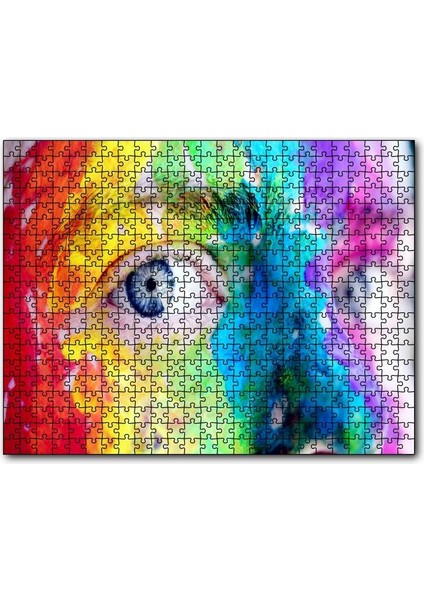 Rengarenk Boyalı Yüz ve Mavi Gözler 120 Parça Puzzle Yapboz Mdf (Ahşap)