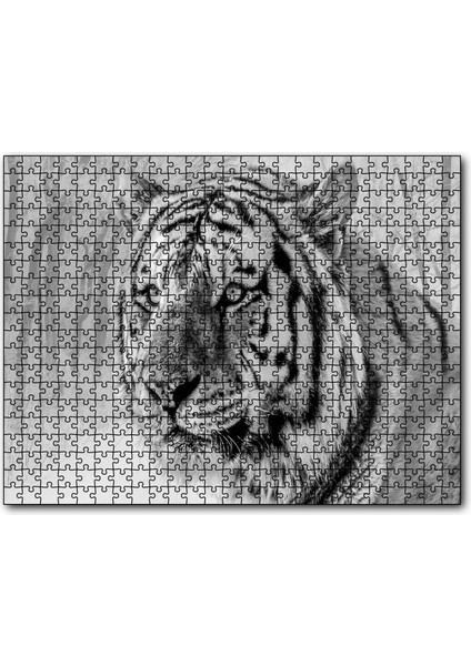 Sibirya Kaplanı Siyah Beyaz Yakın Çekim 120 Parça Puzzle Yapboz Mdf (Ahşap)