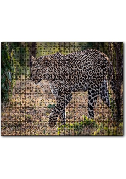 Kuru Otların Üzerinde Yürüyen Leopar 120 Parça Puzzle Yapboz Mdf (Ahşap)