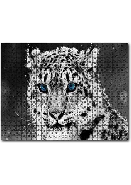 Kar Leoparı ve Mavi Gözleri 120 Parça Puzzle Yapboz Mdf (Ahşap)