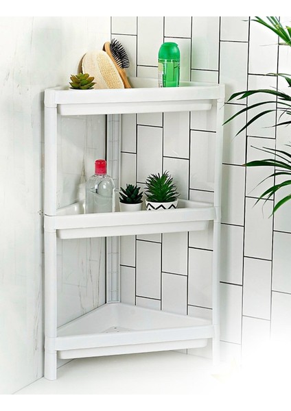 3 Katlı Köşeli Banyo Rafı Beyaz Çok Amaçlı Beyaz Raf Ünitesi