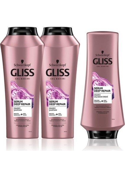 Gliss Serum Deep Repair Şampuan 500 Ml X 2 Adet + Saç Kremi 360 Ml + Saç Açıcı Tarak