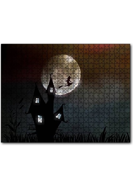 Şato Dolunay ve Süpürgeli Cadı 120 Parça Puzzle Yapboz Mdf (Ahşap)