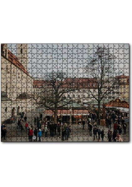 Binalar Meydan Ağaçlar ve Kalabalıklar 120 Parça Puzzle Yapboz Mdf (Ahşap)