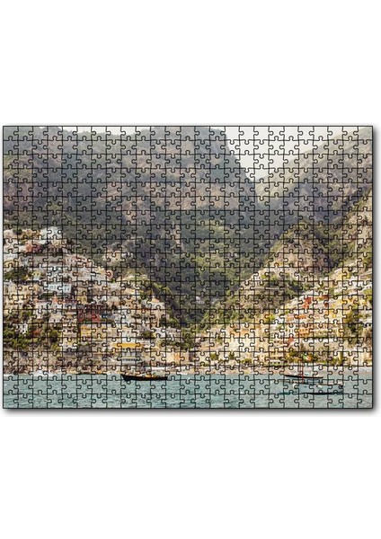 Deniz ve Yalçın Kayalıklardaki Evler 120 Parça Puzzle Yapboz Mdf (Ahşap)