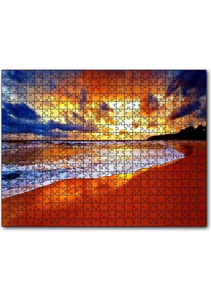 Kumsal Bulutlar ve Kızıl Günbatımı 120 Parça Puzzle Yapboz Mdf (Ahşap)