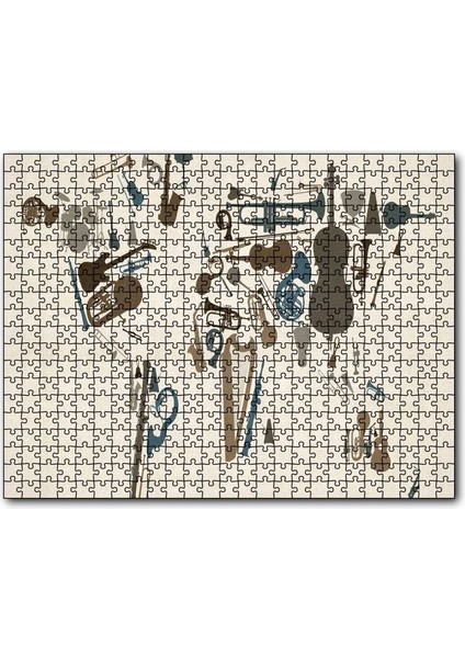 Enstrümanlardan Oluşan Dünya Haritası 120 Parça Puzzle Yapboz Mdf (Ahşap)