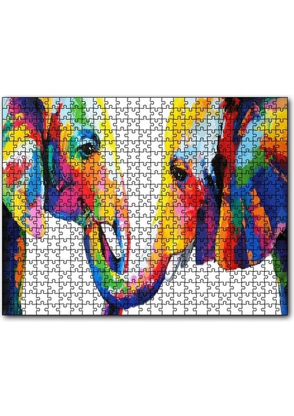 Gökkuşağı Filler Suluboya Mozaiksuluboya 120 Parça Puzzle Yapboz Mdf (Ahşap)