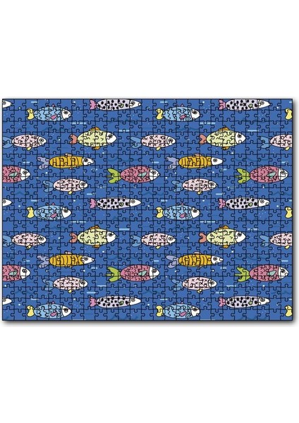 Denizde Sevimli Balıklar Karikatürize 120 Parça Puzzle Yapboz Mdf (Ahşap)