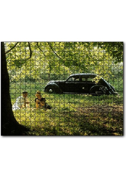 Volvo PV36 Carioca Ile Bir Çiftin Piknik Keyfi 120 Parça Puzzle Yapboz Mdf (Ahşap)